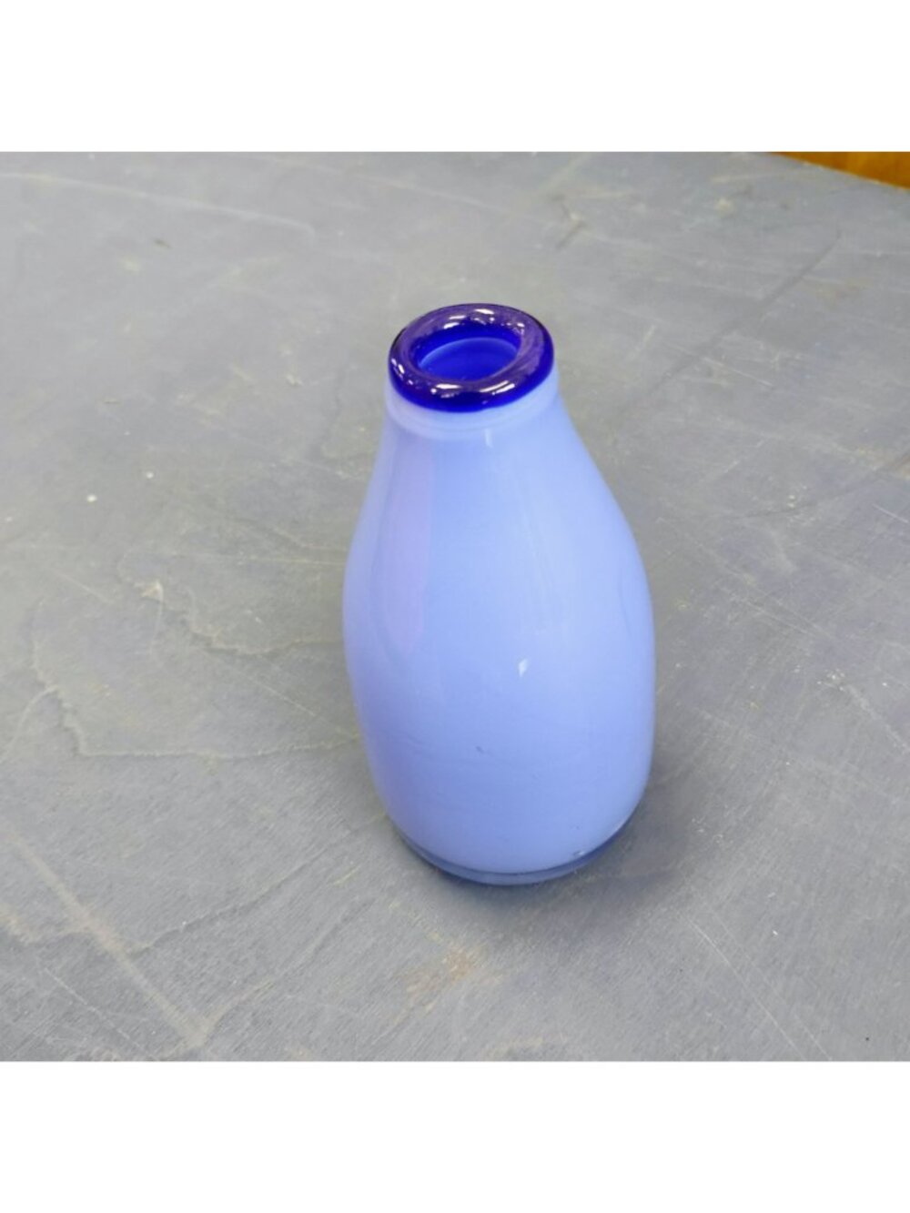 Cased Blue Glass Bud Vase With Glossy Finish 5" Modern Decorative Accent - Picture 7 of 7